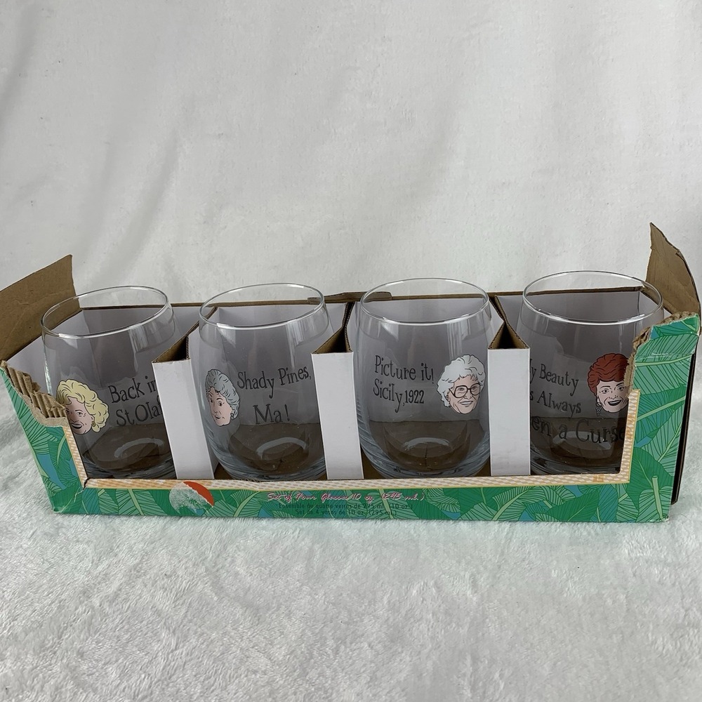 The Golden Girls Wine Glasses NEW Set of 4 Glass - Blanche Dorothy Rose Sophia‎